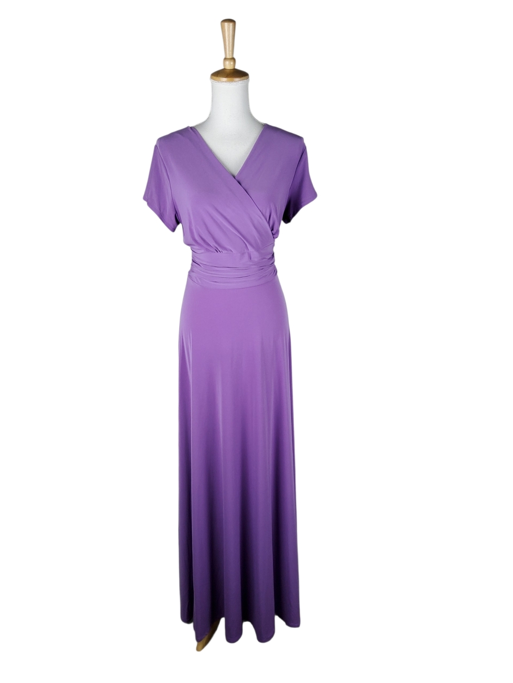 Koh Koh Wrap-Front Lavender Maxi Dress with Ruched Waist Size Large